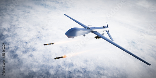 Fototapeta Naklejka Na Ścianę i Meble -  Military combat drone UAV launching missiles