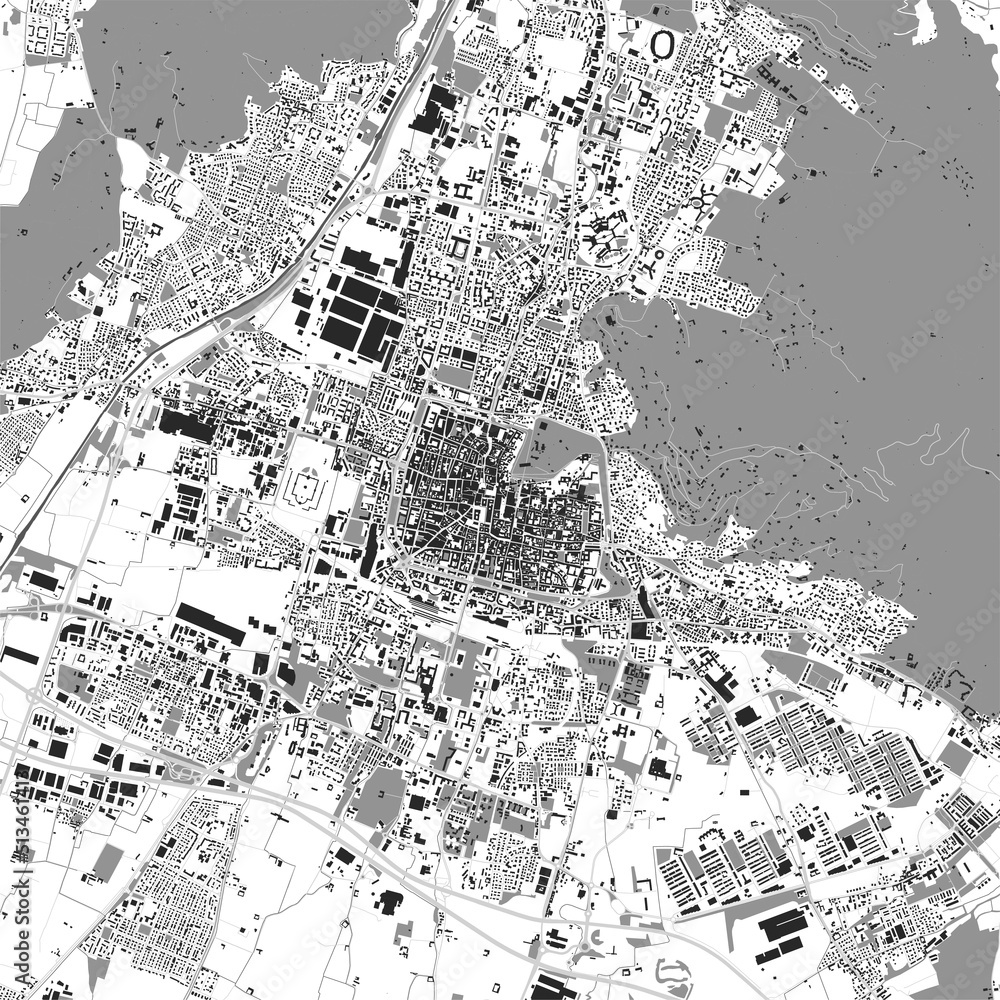 Urban city map of Brescia. Vector poster. Black grayscale black and white street map.