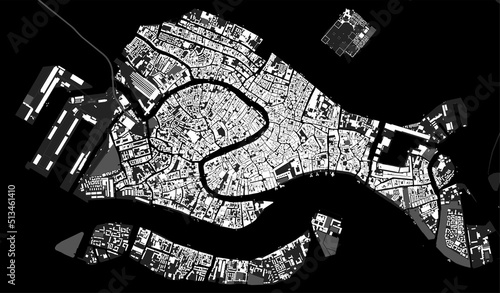 Venice map. Detailed black map of Venice city poster with streets. Cityscape urban vector.