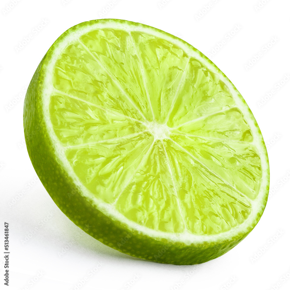 Ripe slice of green lime, isolated on white background Ripe slice of green lime, isolated on white background