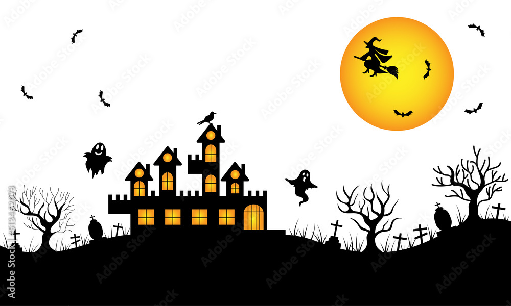 black silhouette of halloween holiday on white background