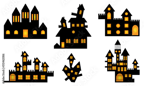 set of black halloween houses