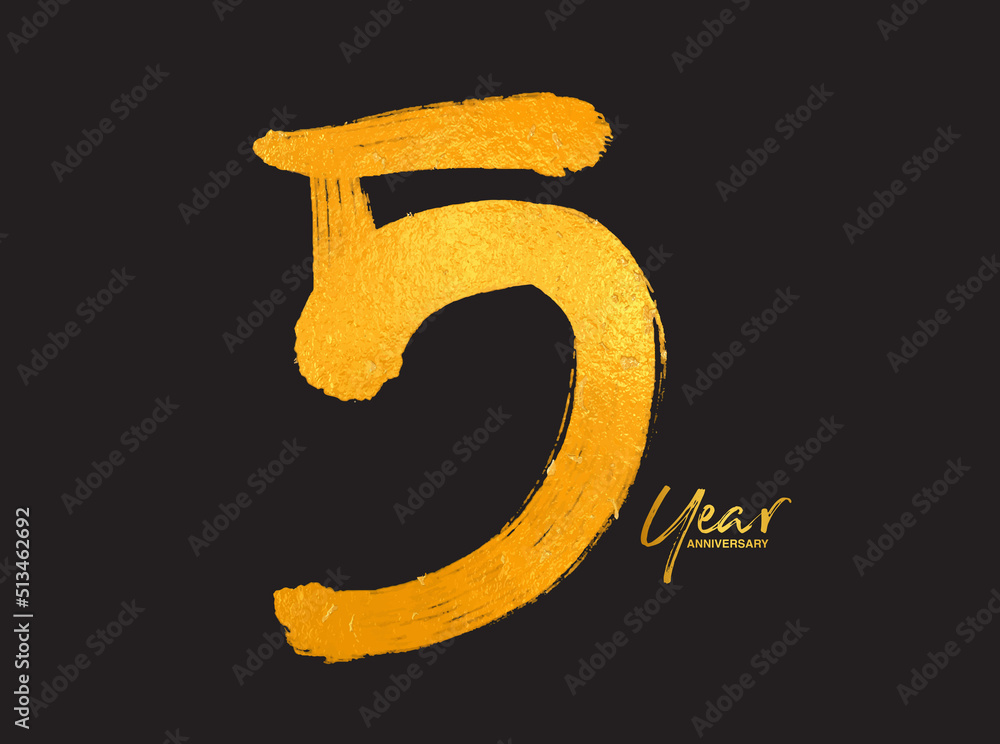 Gold 5 Years Anniversary Celebration Vector Template, 5 Years logo