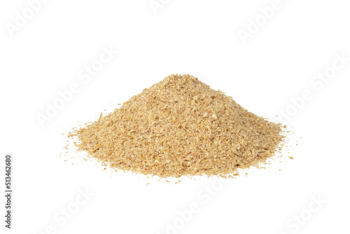 heap of wheat bran on white background