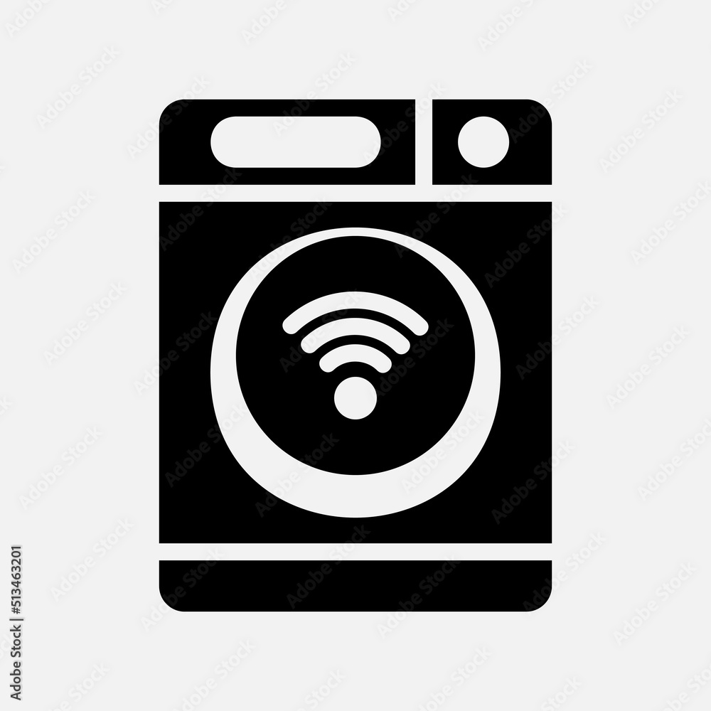 Smart washing machine icon in solid style about smart home, use for website mobile app presentation Smart washing machine icon in solid style about smart home, use for website mobile app presentation