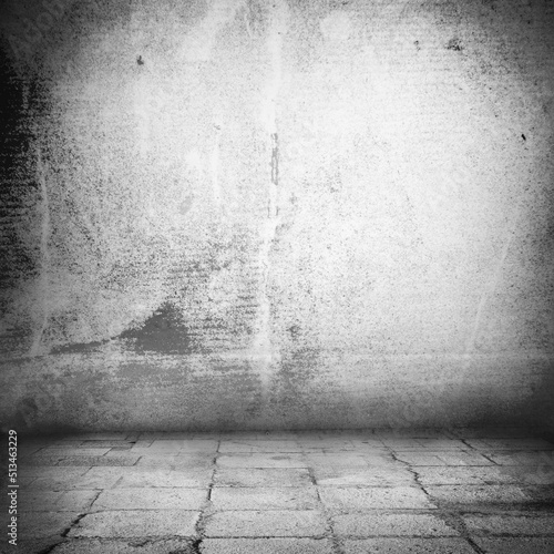 grunge urban background old wall texture and sidewalk exterior background and vignette black and white colors