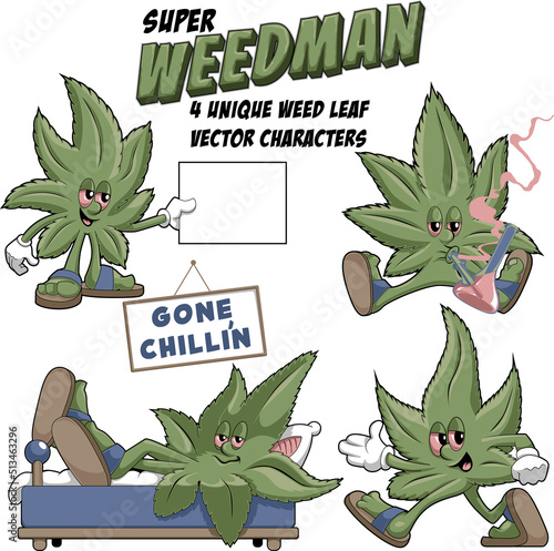 Super Weedman - 4 unique weed leaf vector characters