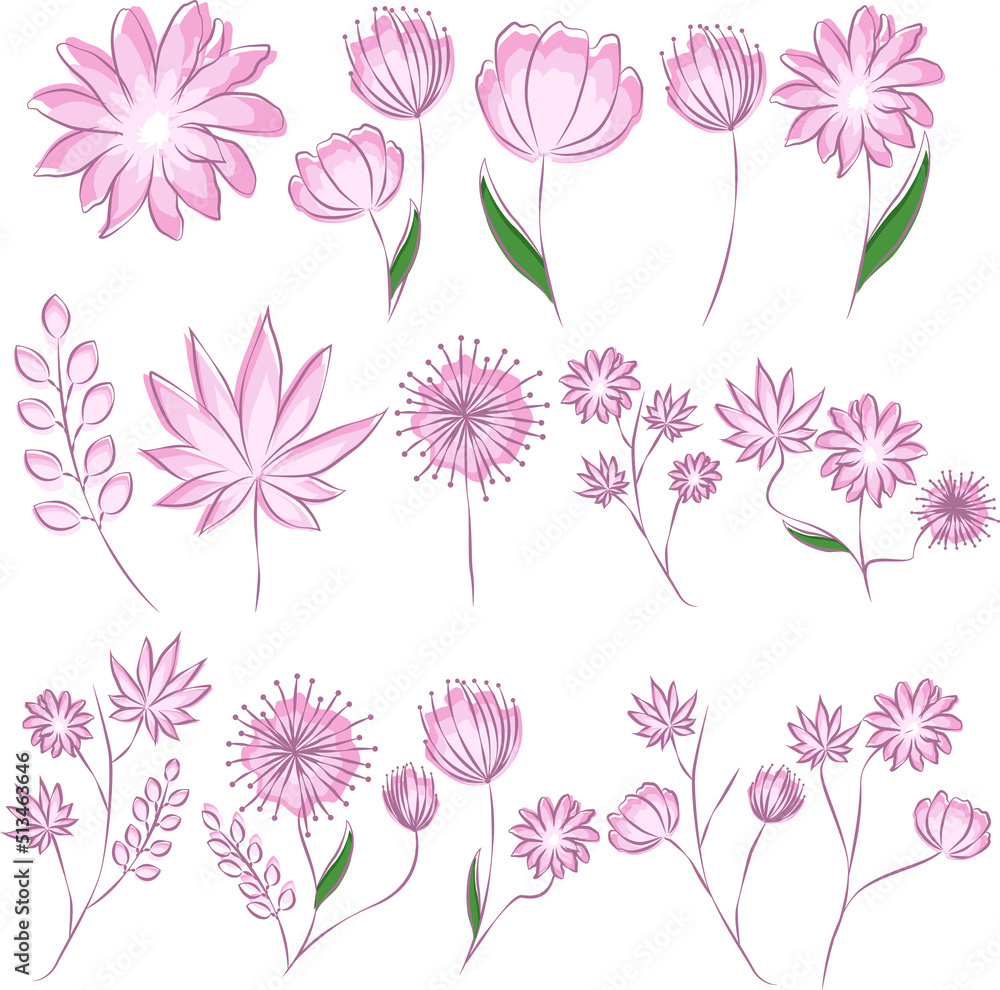 Pink Flower Icon Set