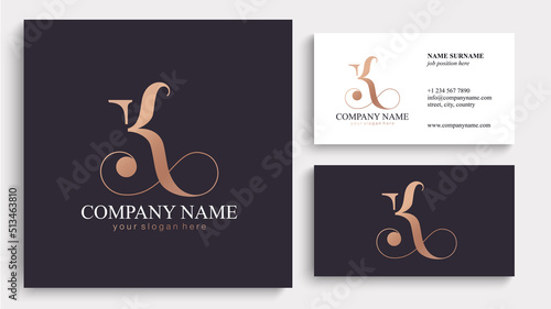 K letter monogram. Elegant luxury K logo. Calligraphic style. Vector design. Luxurious linear creative monogram.