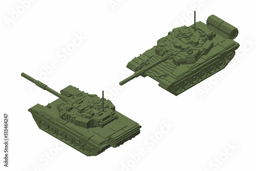 Russian main battle tank T-90. Voxel tank. 3d Vector illustration. Isometric projection.