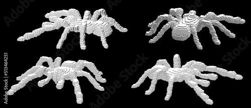 Tarantula spider made from cubes. Voxel art. Futuristic concept. 3d Vector illustration. Dimetric projection.