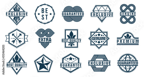 Premium best quality vector emblems set, black and white badges and logos collection for different products and business, classic graphic design elements, insignias and awards. photo