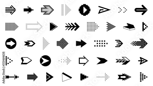 Diverse arrow cursors vector set, different shapes styles and concepts arrows single color monochrome graphic design elements for icons or logos.