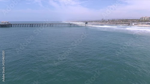 Wallpaper Mural Ocean Waves and Beach Pier  on Sunny Day • Oceanside, San Diego, California • Static Drone Shot with Ken Burns Effect • HD Horizontal Torontodigital.ca