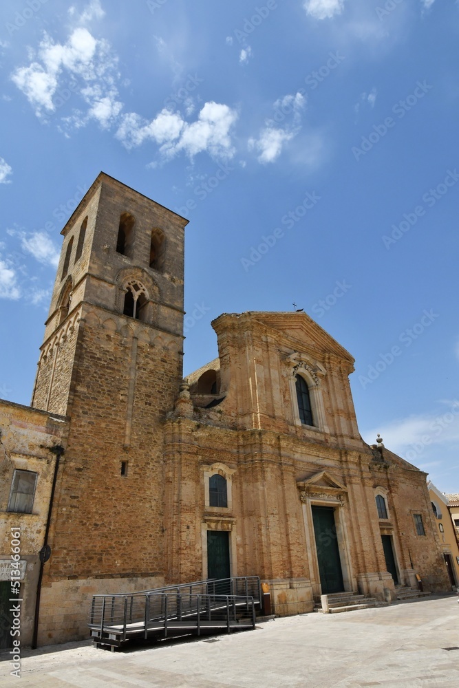 The facade of a cathedral  of Irsina in Basilicata, region of southern Italy.