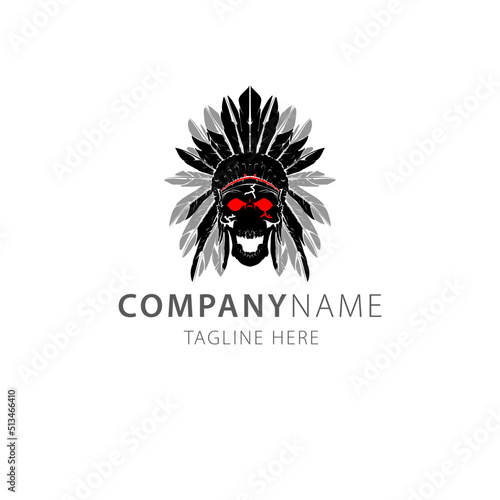 skull apache indian warrior logo vector