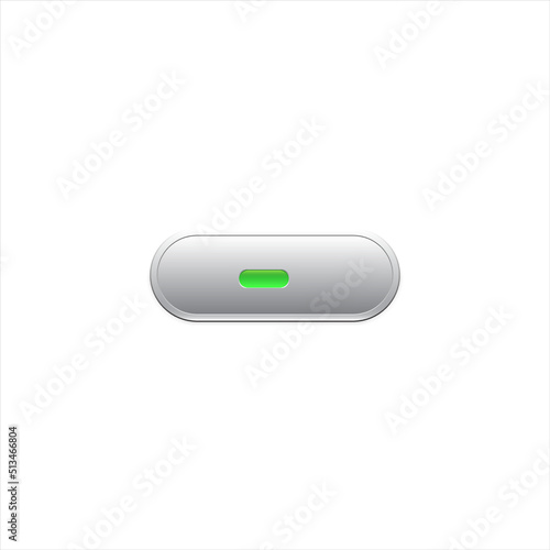 Metallic push button with green led light on white background vector illustration