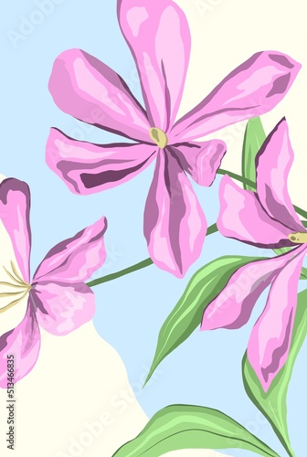 Poster with neon flowers. Interior poster. bright pink flowers