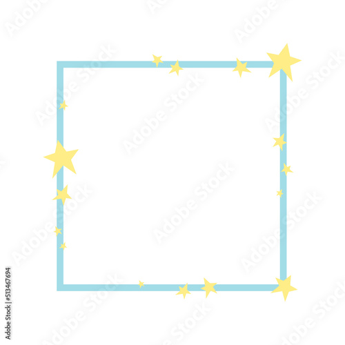 Cute blue square frame with stars, for photo, for text. Geometric baby frame, decorative collage element, for poster, banner, design or decor.