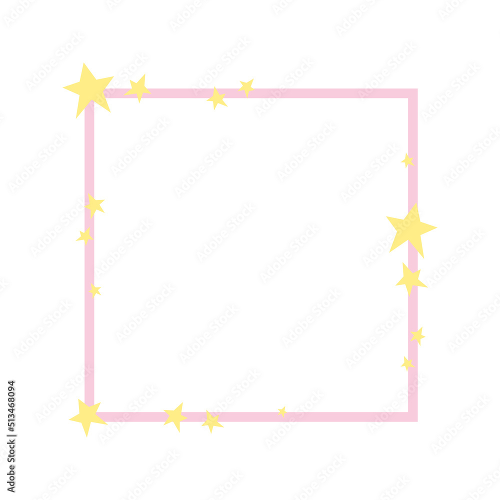 Obraz premium Cute pink square frame with stars, for photo, for text. Geometric baby frame, decorative collage element, for poster, banner, design or decor.