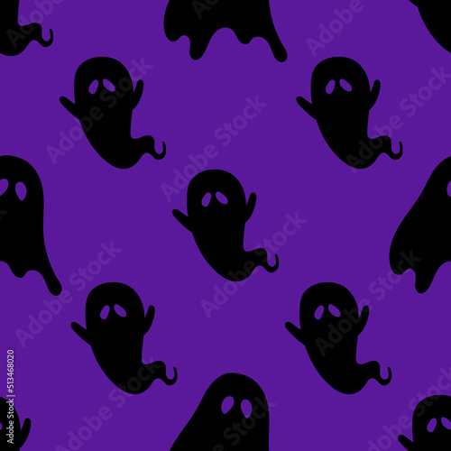 Halloween seamless pattern with scary funny ghosts. Festive scary pattern, colorful Halloween print. Autumn wallpaper or party background with ghosts - for fabric, for textiles, for wrapping paper © LENNAMATS