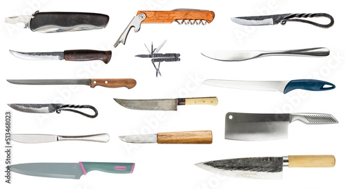 collection of different knives isolated on white