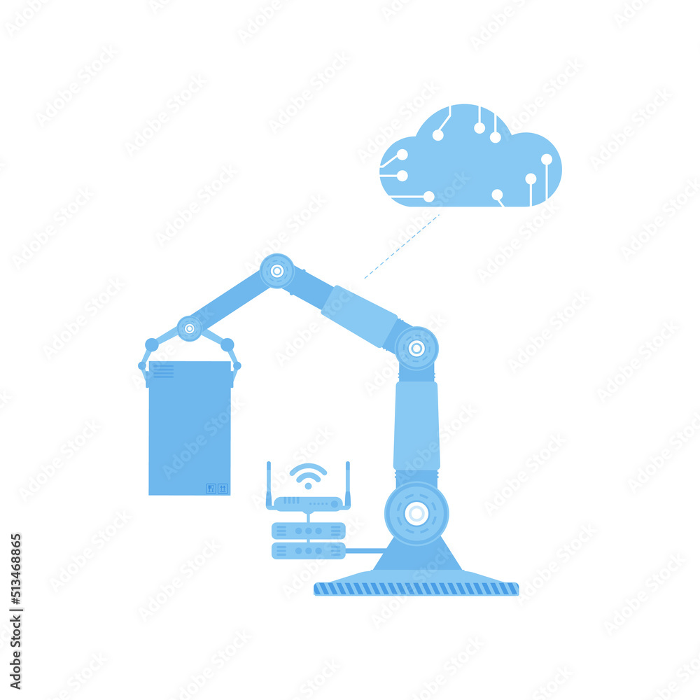 Obraz premium Icon of a robotic hand holding a box. Internet of things concept. Isolated. Vector.