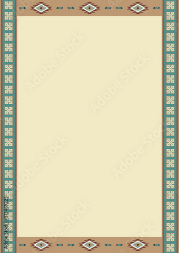 Ethnic pattern background with copy space for text. Design template for greeting card, brochure, menu, flier, banner. Native Indian border. Vector ornament. Size A4.