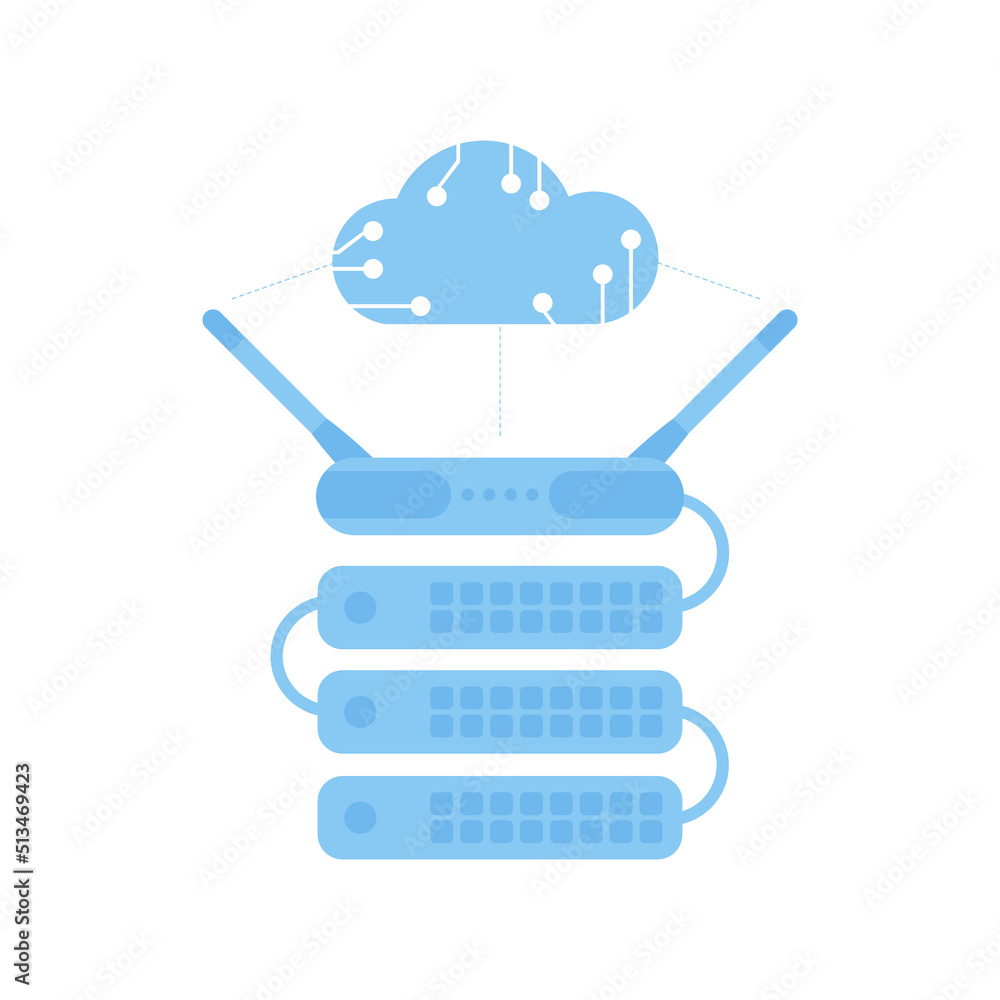 Servers connected to the router. IOT and automation concept. Isolated. Vector. Servers connected to the router. IOT and automation concept. Isolated. Vector.