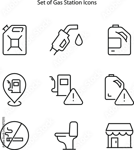 Gas Station Refueling Equipment Icons Set Vector. Diesel And Gasoline, Ethanol And Methanol Gas Station, 