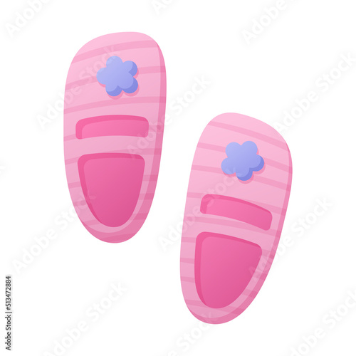 Toddler girl shoes, cute pink baby sandals with a flower. Vector cartoon isolated illustration.