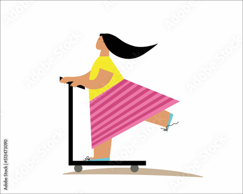 Stylized woman on a scooter on a white background