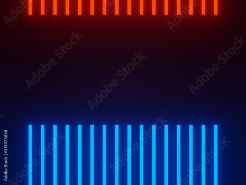 Red and blue neon lights on black background