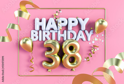 Happy Birthday 38 in Gold auf Rosa photo