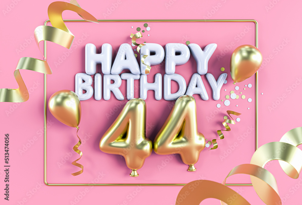 Happy Birthday 44 in Gold auf Rosa - obrazy, fototapety, plakaty 
