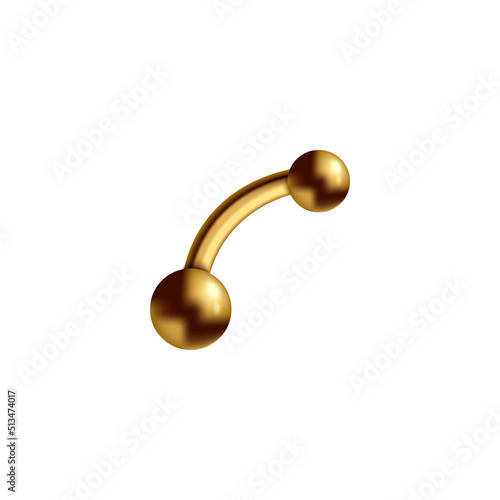 Piercing golden stud in shape of barbell, realistic vector illustration isolated.