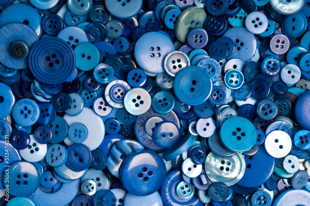 background pattern of blue buttons of various size - obrazy, fototapety, plakaty 