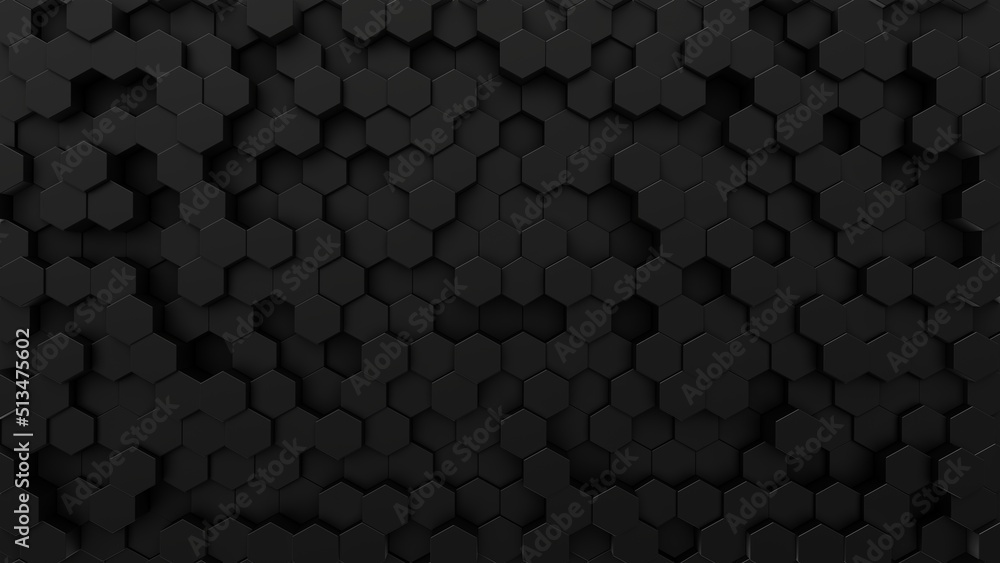 Hexagon black metalic background, modern textured border pattern. 3d render Hexagon black metalic background, modern textured border pattern. 3d render