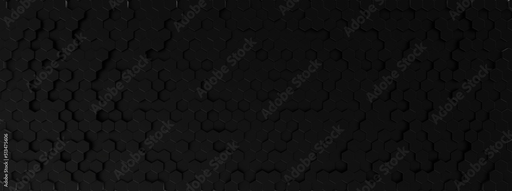Hexagon black background, modern textured border pattern. 3d render
