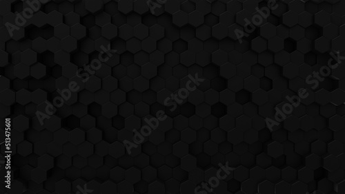 Hexagon black background, modern textured border pattern. 3d render © volodyar