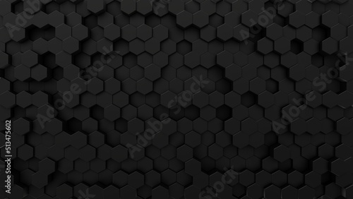 Hexagon black metalic background, modern textured border pattern. 3d render © volodyar