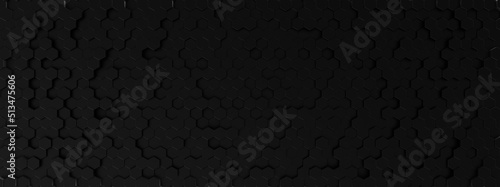 Hexagon black background, modern textured border pattern. 3d render