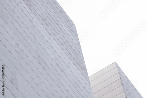 Abstract contemporary office building. Modern white building facade close up on clear day.