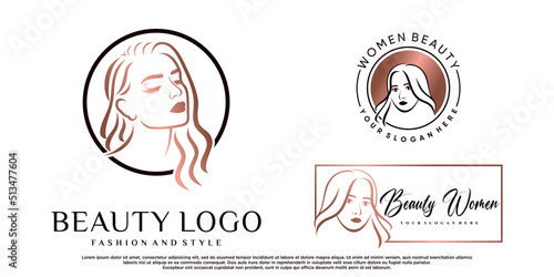 Set of beauty salon logo design collection with women face and creative element Premium Vector