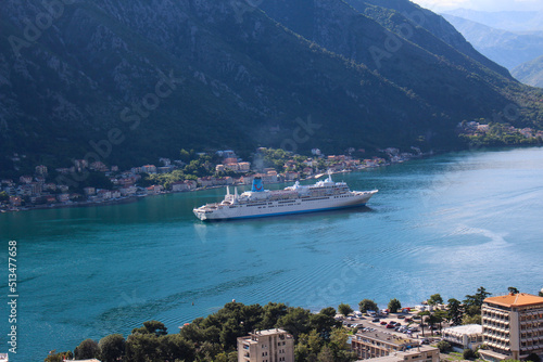 Kotor Montenegro ,  Cruise ship in the Kotor , background mountain and city Motor © photo_mastery