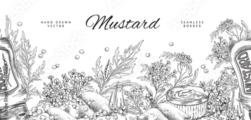 Hand drawn seamless border with mustard sketch style, vector illustration