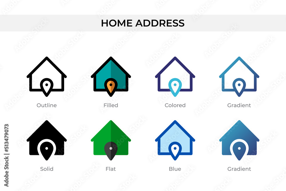 Home Address icon in different style. Home Address vector icons designed in outline, solid, colored, filled, gradient, and flat style. Symbol, logo illustration. Vector illustration Home Address icon in different style. Home Address vector icons designed in outline, solid, colored, filled, gradient, and flat style. Symbol, logo illustration. Vector illustration