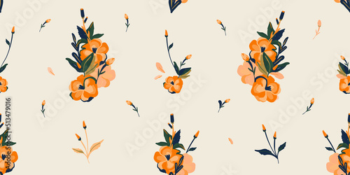 Hand drawn retro style simple floral print. Minimalist trendy pattern. Fashionable template for design. © Irina