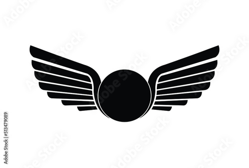 Black and white circle and Wings Logo