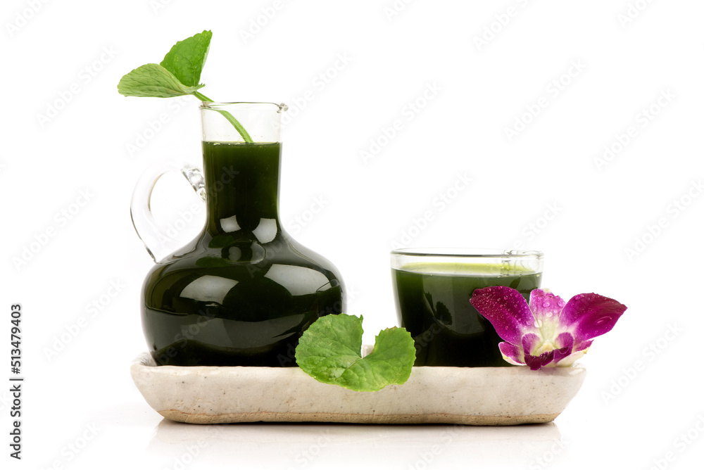 Gotu kola and juice isolated on white background. Gotu kola and juice isolated on white background.
